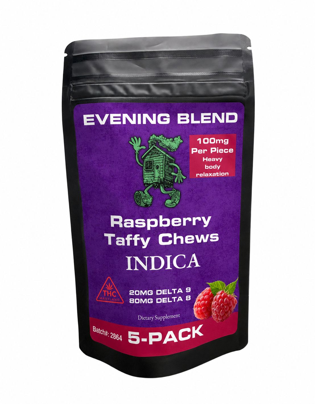EVENING Blend - 100mg (20/80) - Raspberry Taffy - (5 Pack Bag)