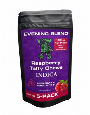 EVENING Blend - 100mg (20/80) - Raspberry Taffy - (5 Pack Bag)