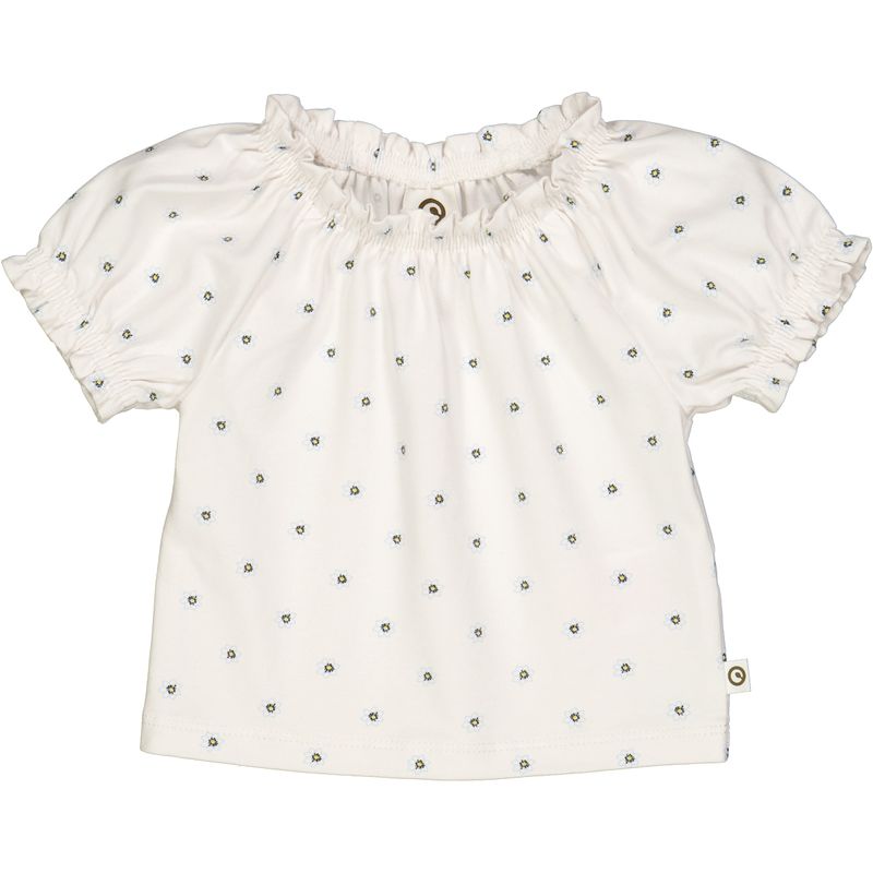 Müsli T-shirt met pofmouw bloemen - Balsam cream