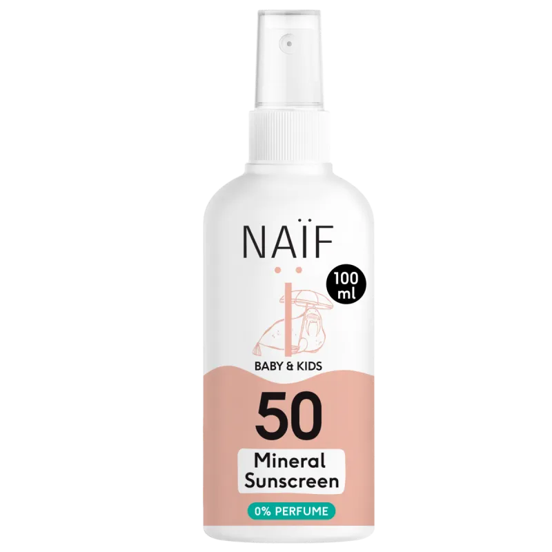Naïf Minerale Zonnebrandspray 0% parfum voor Baby &amp; Kids Factor 50