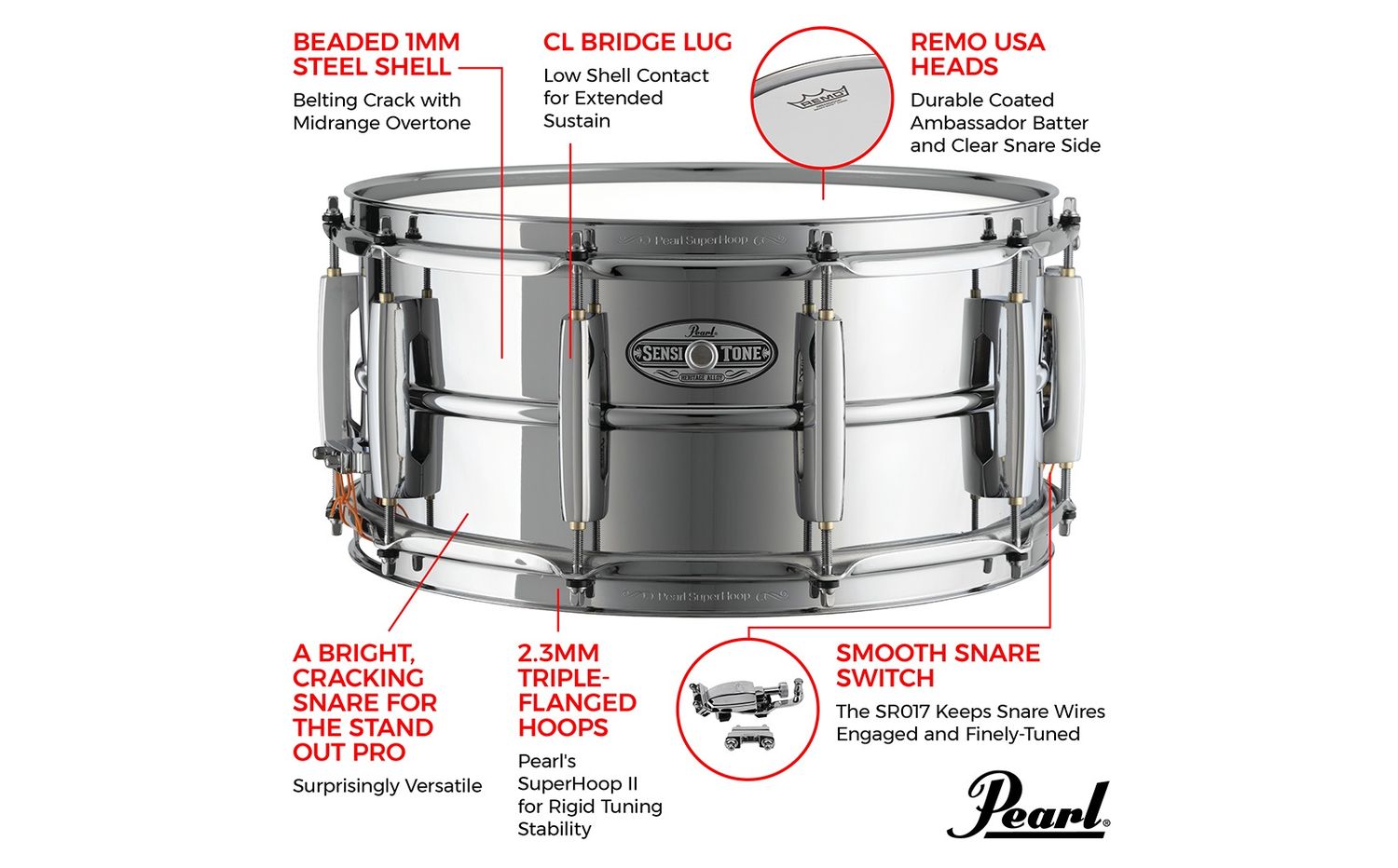 SensiTone Heritage Alloy 14x5 Beaded 1mm Steel Snare Drum