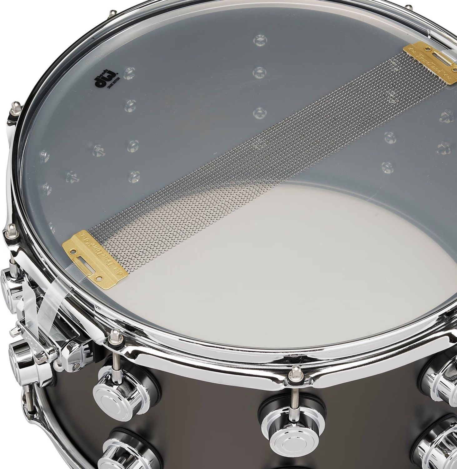 DW 8x14 Black Satin Over Brass Snare Satin Chrome Hdw