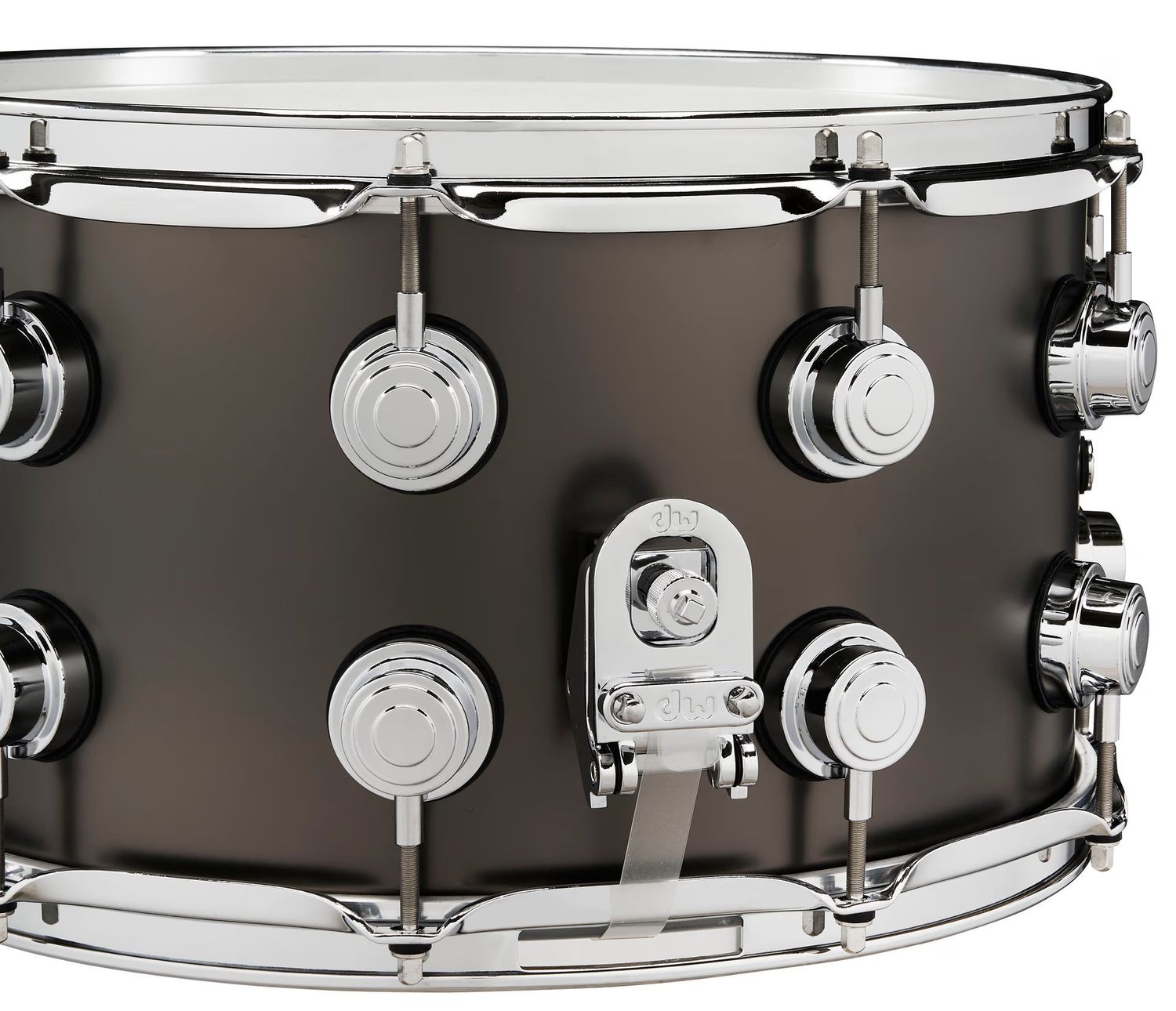 DW 8x14 Black Satin Over Brass Snare Satin Chrome Hdw