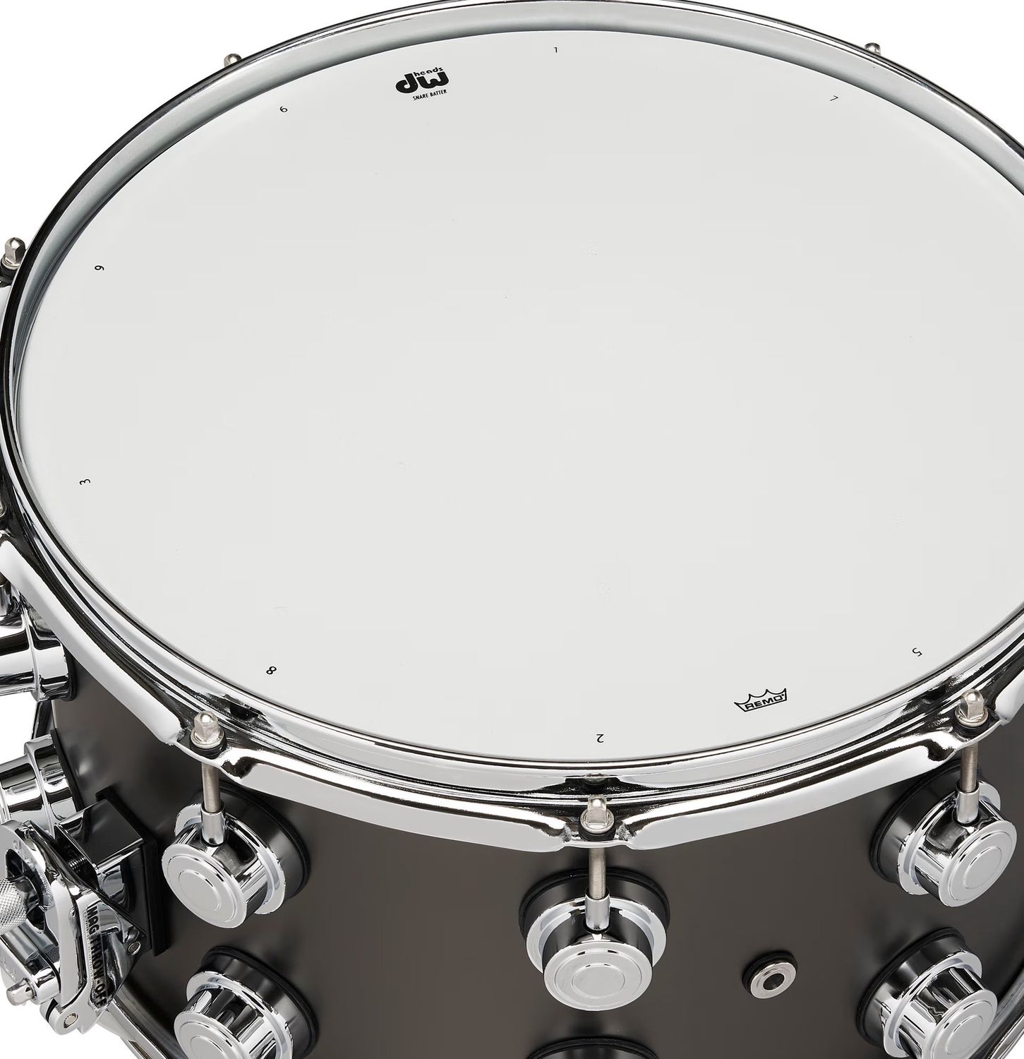 DW 8x14 Black Satin Over Brass Snare Satin Chrome Hdw