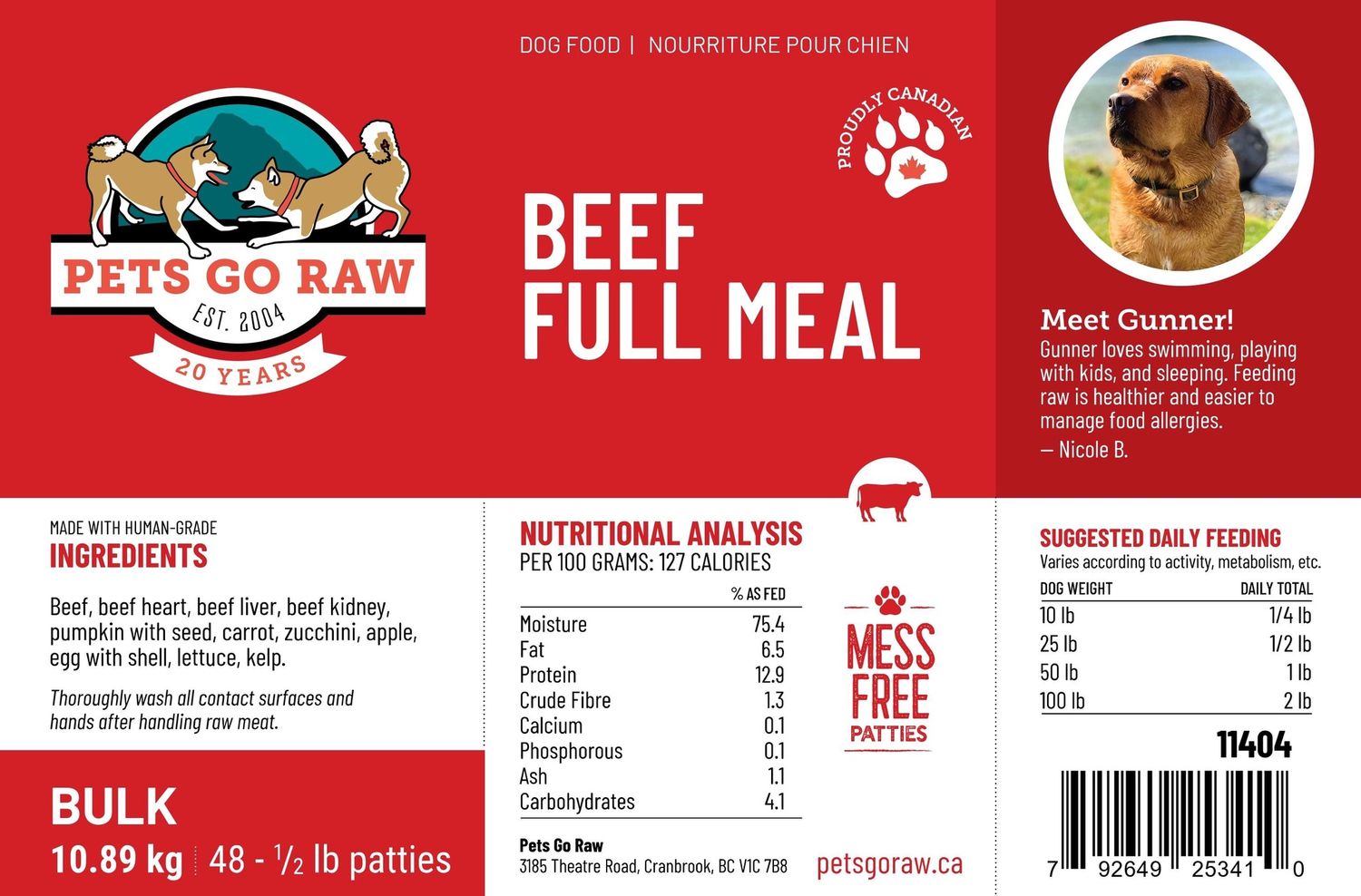Pets Go Raw for Dogs, Type: Beef Full Meal, Size: 12lb
