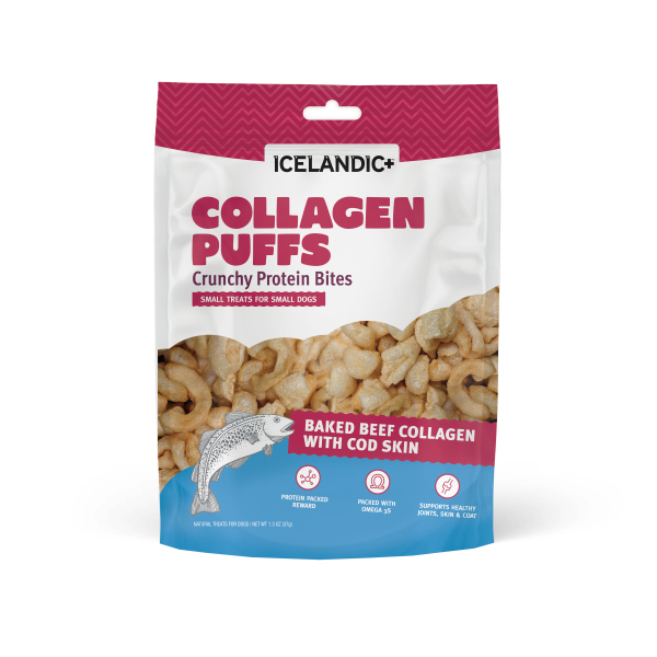 Icelandic Dog Treats - Beef Collagen Puffs w/ Fish, Size: Small Dog 1.3oz