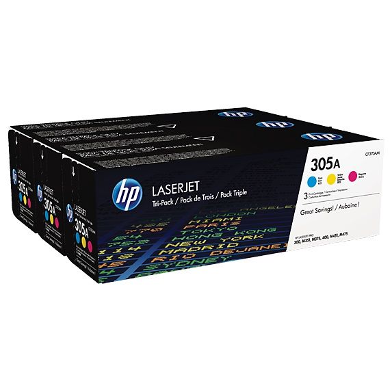 HP CE411A/CE412A/CE413A Pack de 3 Cartuchos de Toner Originales - 305A