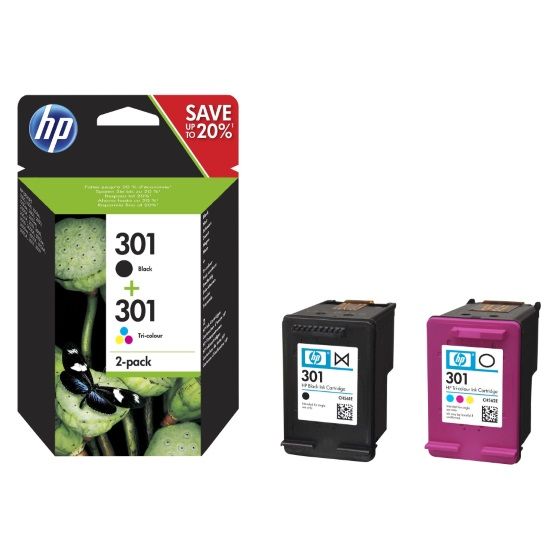 HP 301 Negro + Color Pack de 2 Cartuchos de Tinta Originales - N9J72AE