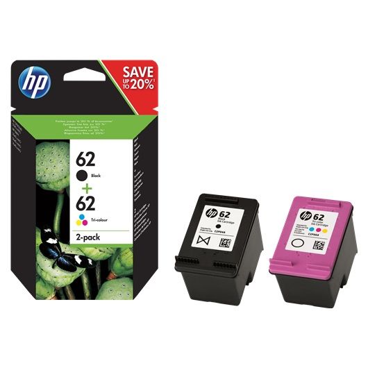 HP 62 Negro + Color Pack de 2 Cartuchos de Tinta Originales - N9J71AE