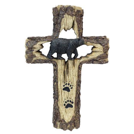 BEAR &amp; PAWS ON FAUX WOOD CROSS