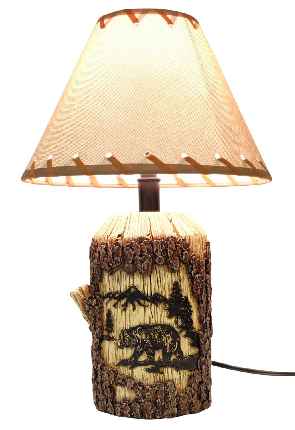 BEAR WOOD CARVED VASE LAMP