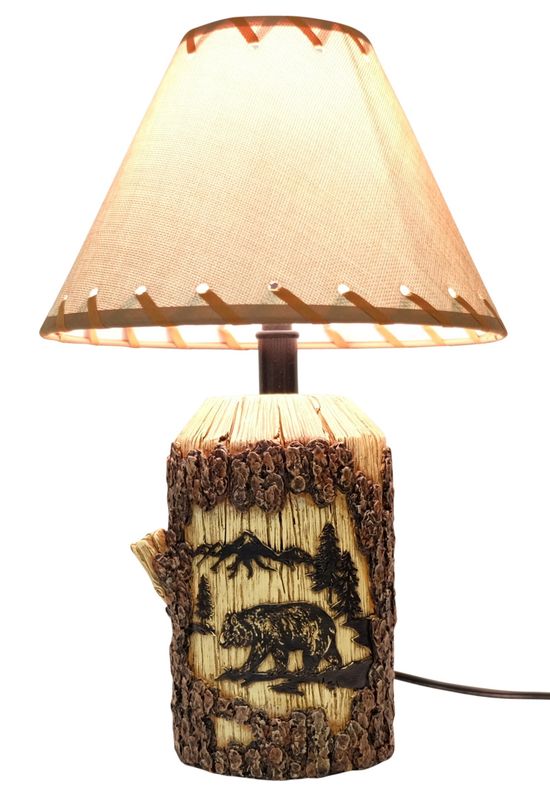 BEAR WOOD CARVED VASE LAMP