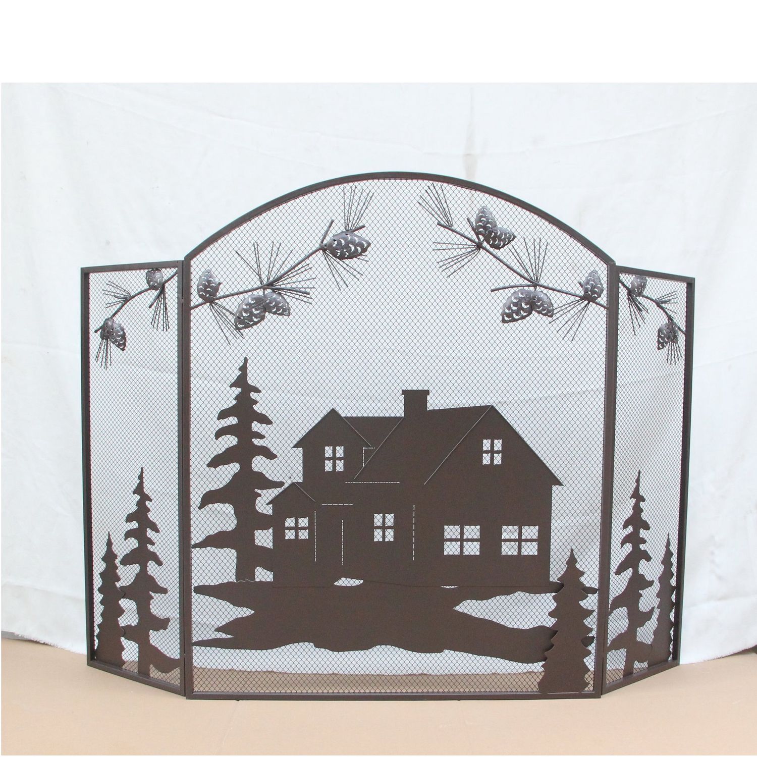 Cabin metal fireplace screen