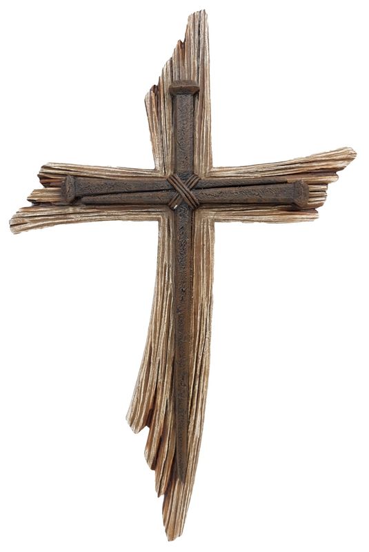 FAUX WOOD W/NAILS ON TOP OF CROSS
