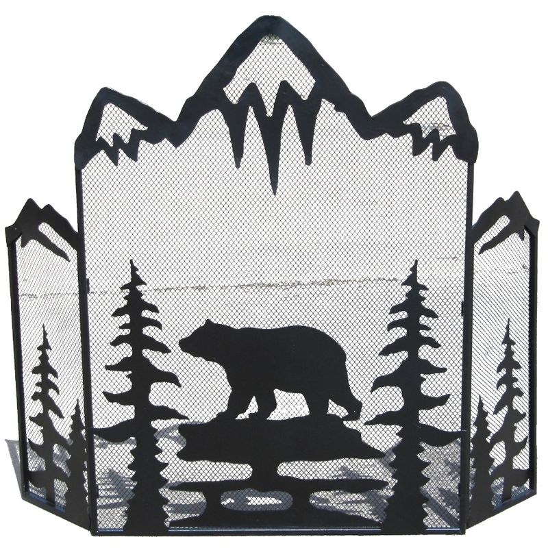 Metal Bear/trees fire screen