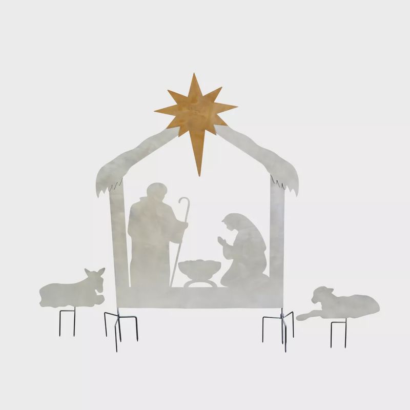 3 PC METAL NATIVITY YARD SCENE