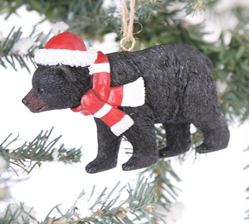 BEAR W/SANTA HAT WALKING ORN
