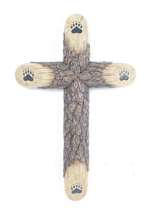 PINE CROSS W/BEAR PAW PRINTS