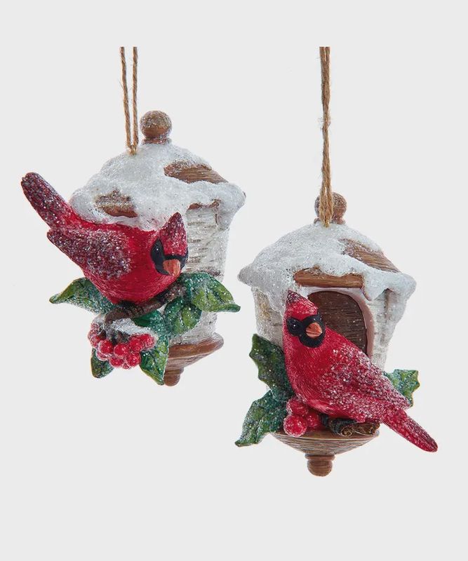 BIRCH BERRIES BIRDHOUSE W/CARDINAL ORN