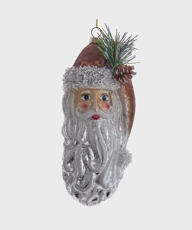 GLASS SANTA HEAD W/PINECONE ORN