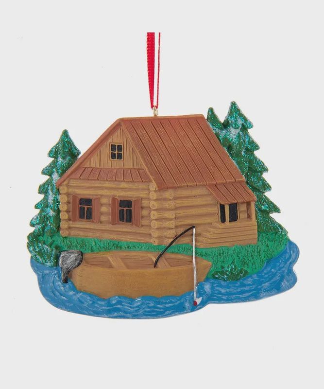 LODGE/CABIN W/BOAT ORN