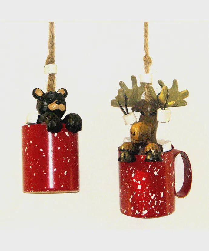 Moose/black Bear In Mug Orn