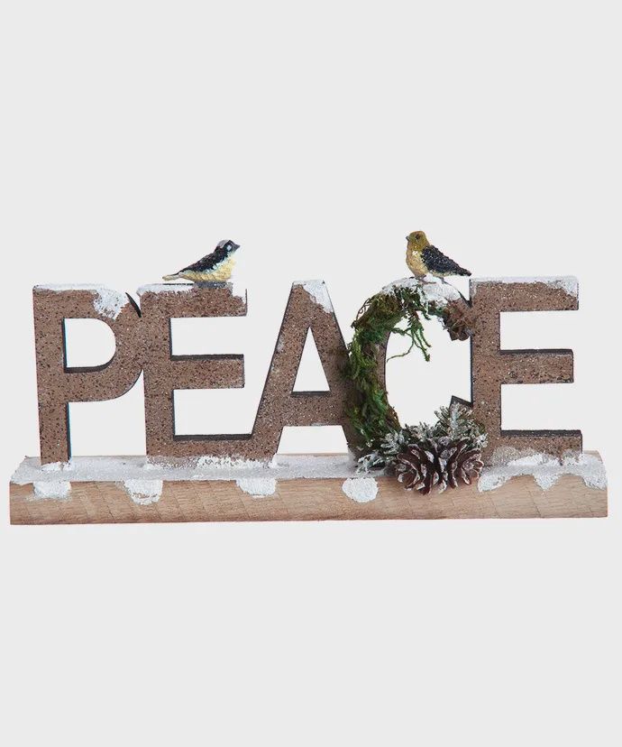 WORD &quot;PEACE&quot; W/BIRD &amp; PINECONE ORN