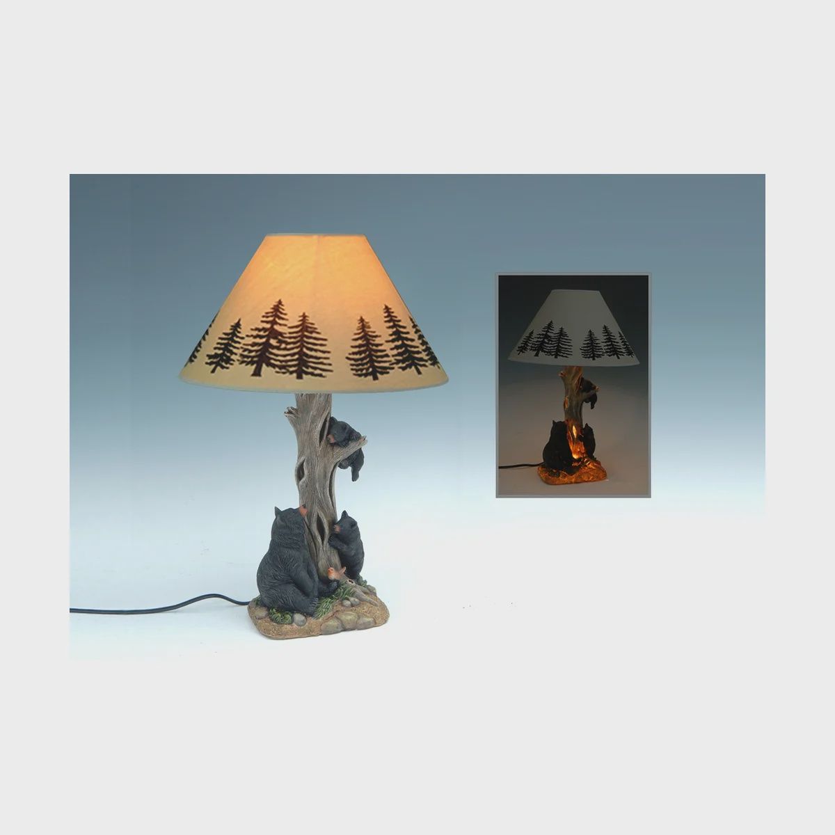 BEARS ON TREE W/RED BIRD LAMP