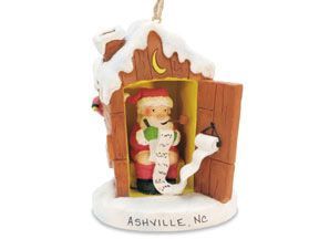 Santa in outhouse orn.