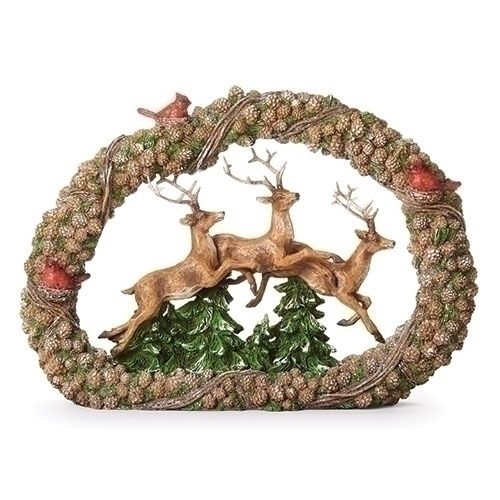 LEAPING DEER IN PINECONE WREATH