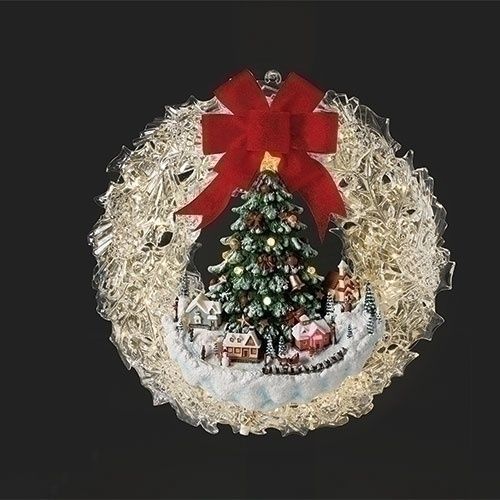 LIGHTED WREATH W/CHRISTMAS TREE VILLAGE