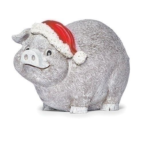 PIGGY PUDGY PAL W/SANTA HAT GRDN STATUE