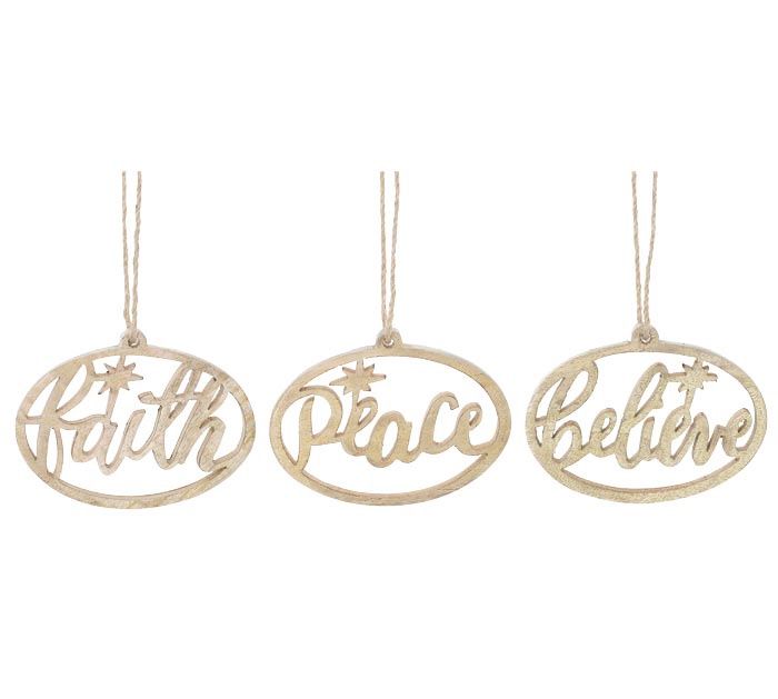BELIEVE/FAITH/PEACE OVAL WOOD ORN