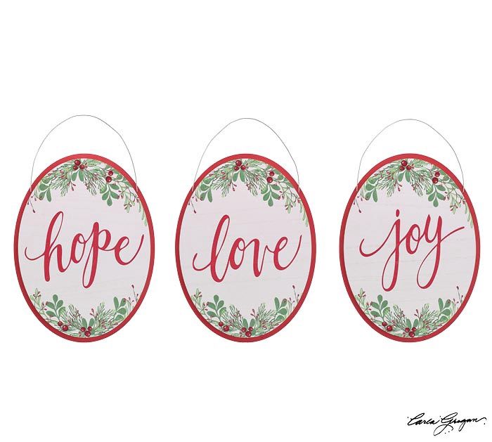 JOY LOVE HOPE OVAL WOOD  SIGN