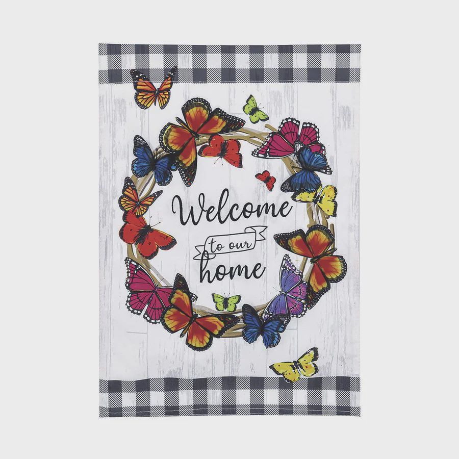 BUTTERFLY WELCOME WREATH GRDN FLG