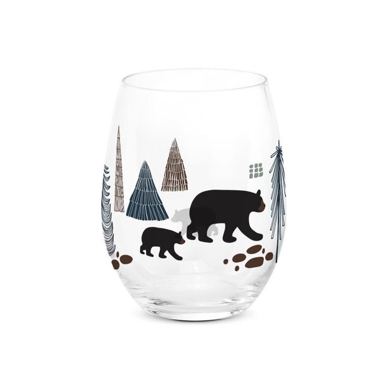 BEARS WITH TREES STEMLESS WINE GLASS