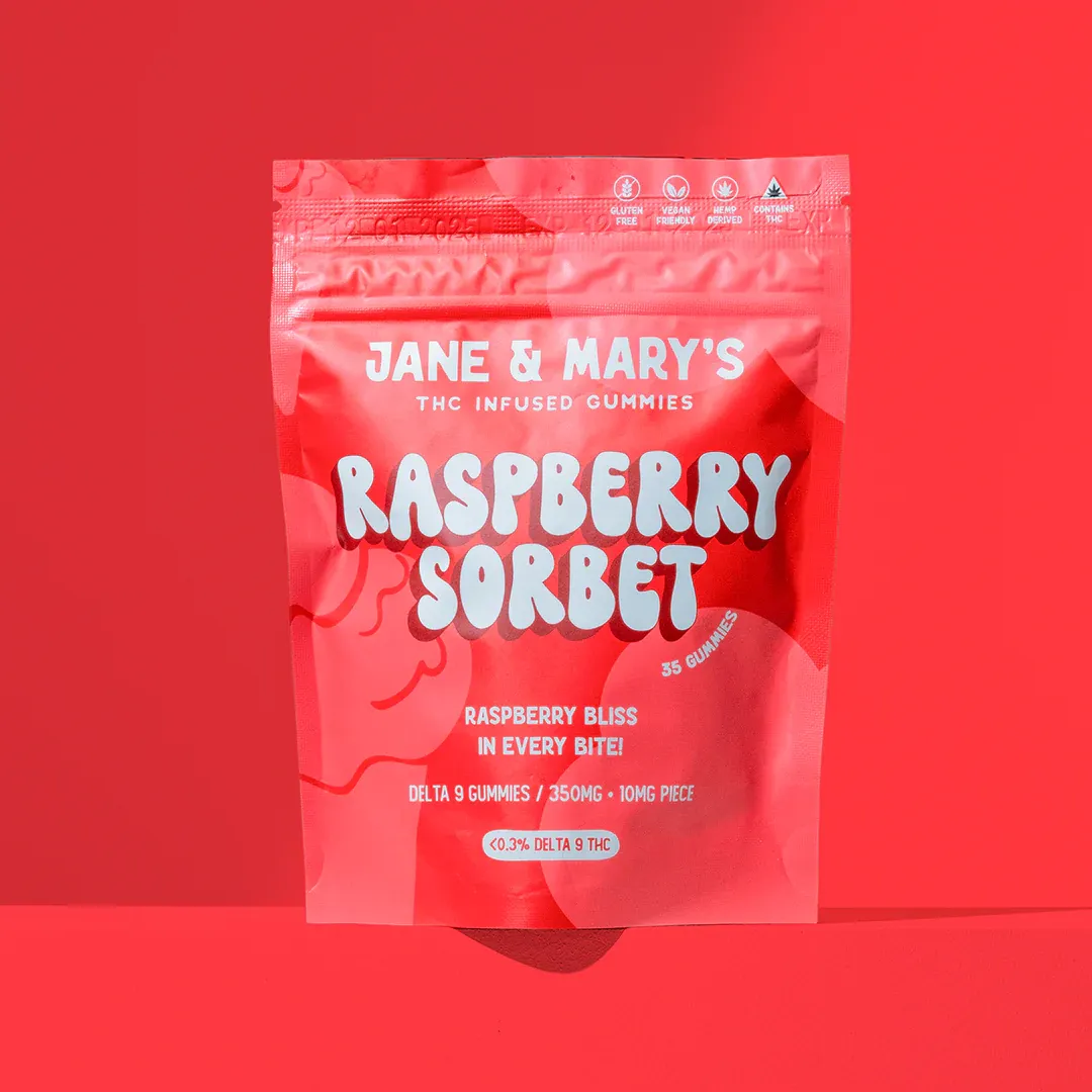 Jane &amp; Mary&#39;s Gummies (9) RASPBERRY SORBET 350mg 35ct