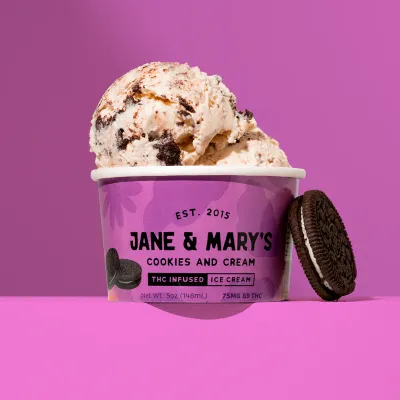 Jane &amp; Mary&#39;s (9) COOKIES &amp; CREAM ICE CREAM 75mg 148mL