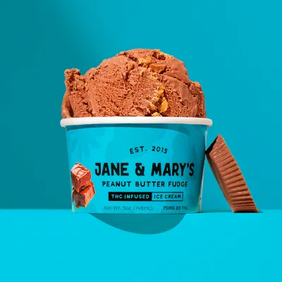 Jane &amp; Mary&#39;s (9) PEANUT BUTTER FUDGE ICE CREAM 75mg 148mL