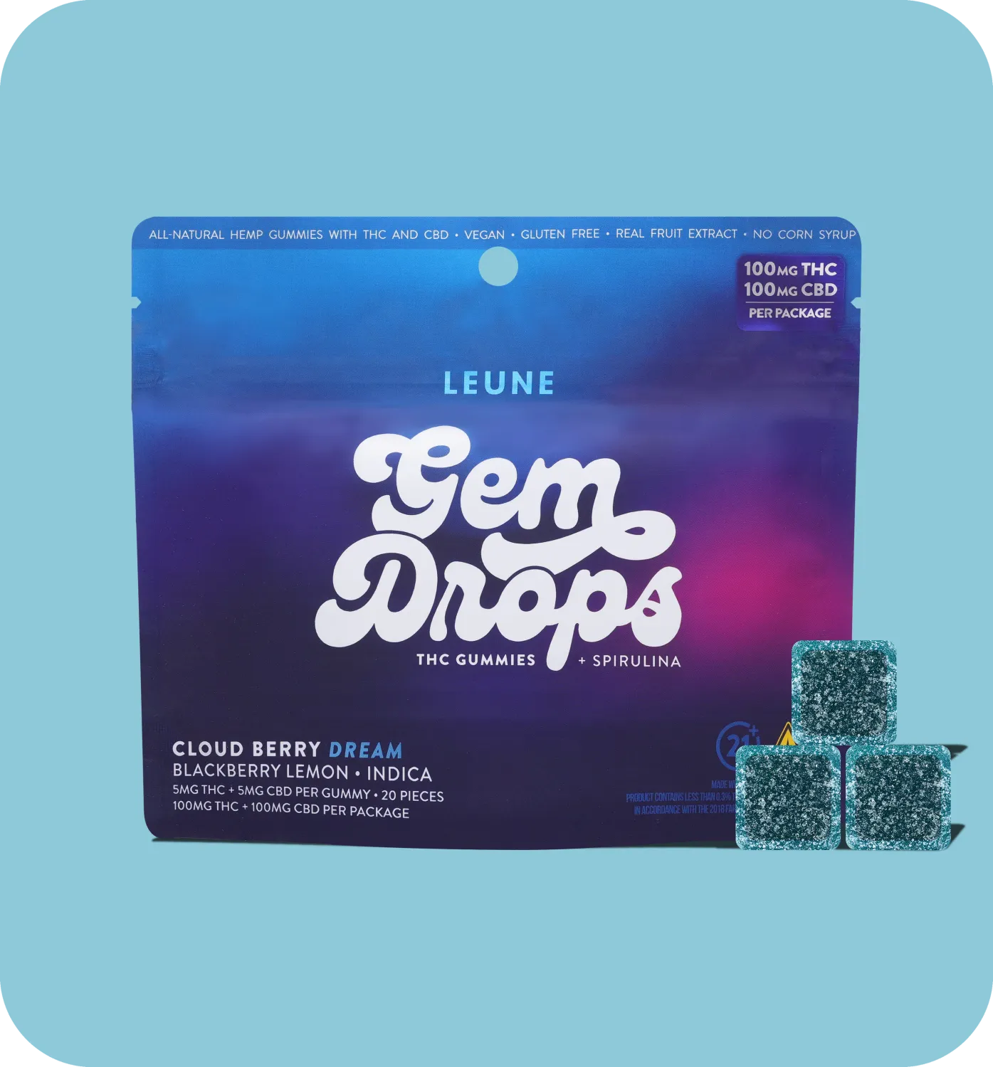 Leune Gummies (9/D) Gem Drops Cloud Berry Dream BLACKBERRY LEMON 200mg 20ct