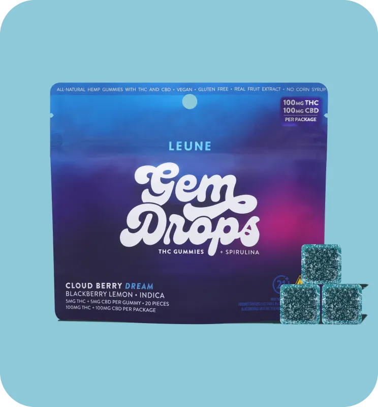 Leune Gummies (9/D) Gem Drops Cloud Berry Dream BLACKBERRY LEMON 200mg 20ct