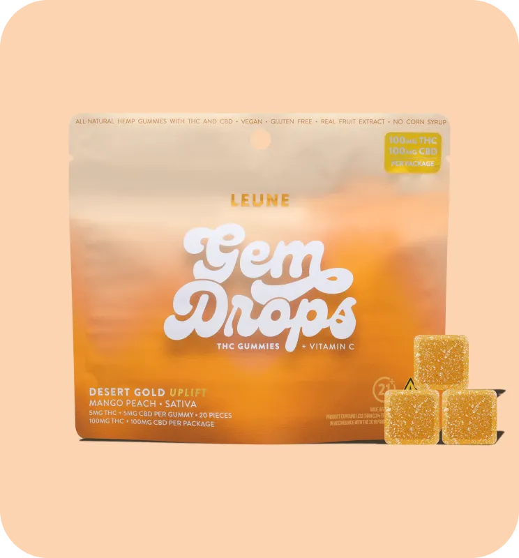 Leune Gummies (9/D) Gem Drops Desert Gold Uplift MANGO PEACH 200mg 20ct