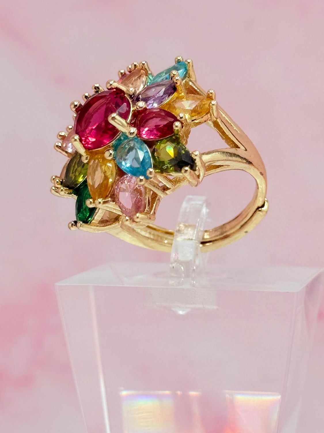 Anillo laminado en forma de flor multicolor