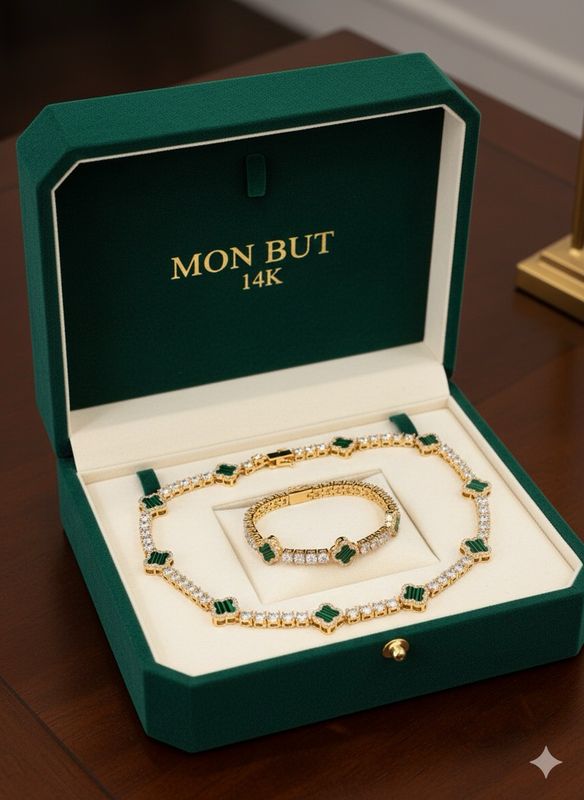 Cadena y pulsera trébol verde