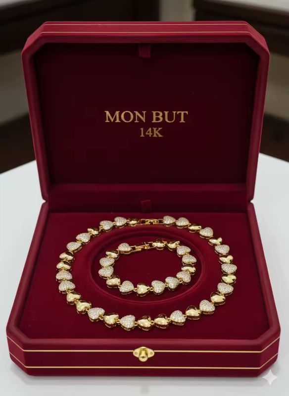 Juego cadena y pulsera corazón piedra laminado 14k