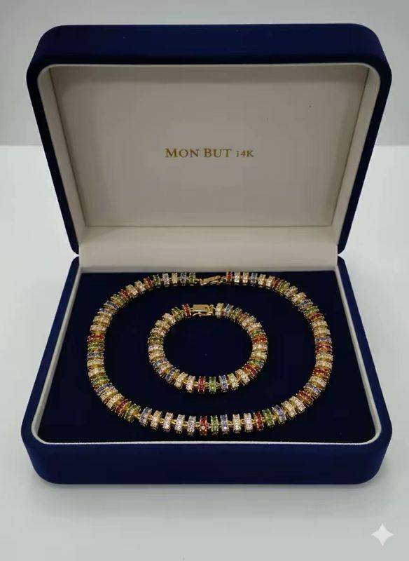 Juego collar y pulsera tricolor laminado 14K