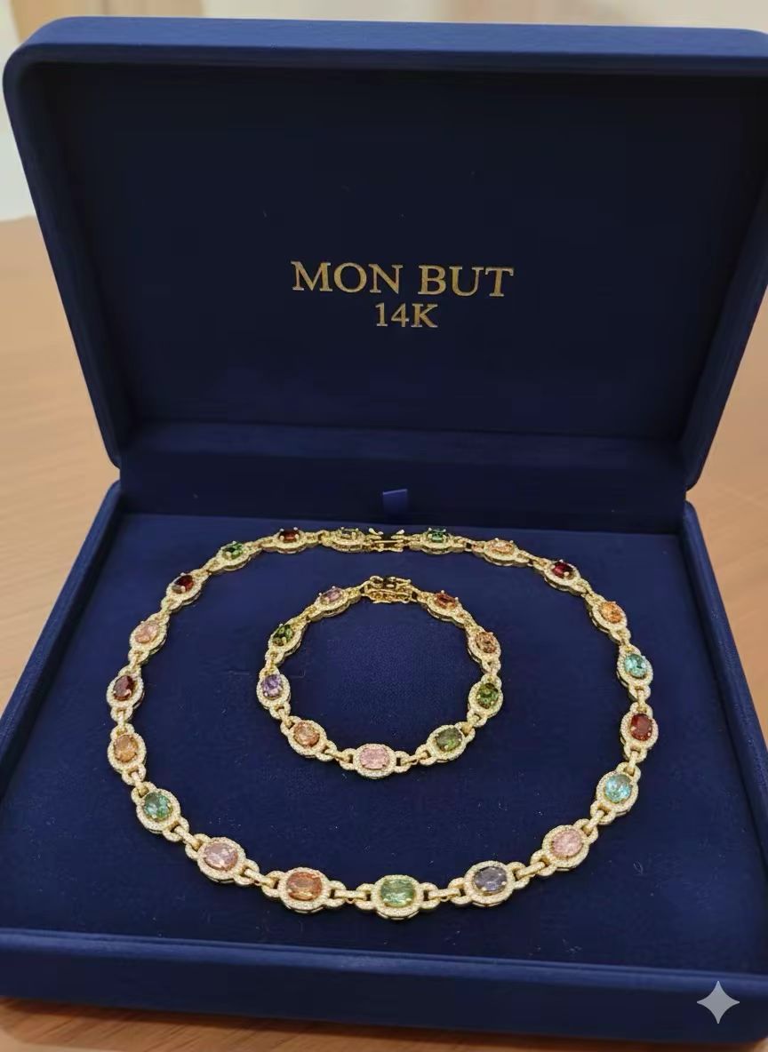 Juego collar y pulsera piedra natural laminado 14k