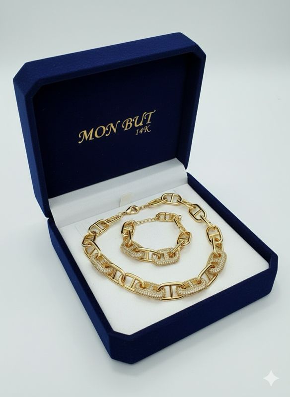 Collar y pulsera piedra laminado 14k