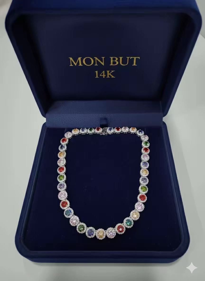 Collar plata piedra natural multicolor laminado 14k