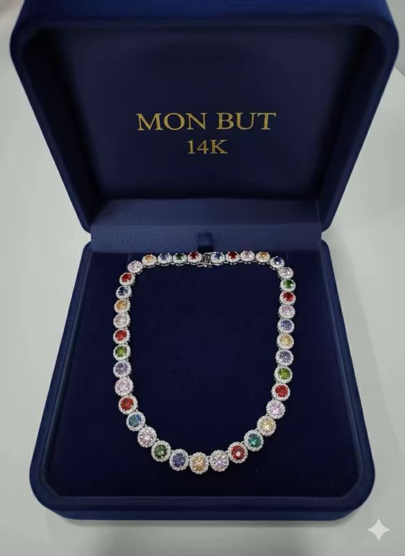 Collar plata piedra natural multicolor laminado 14k